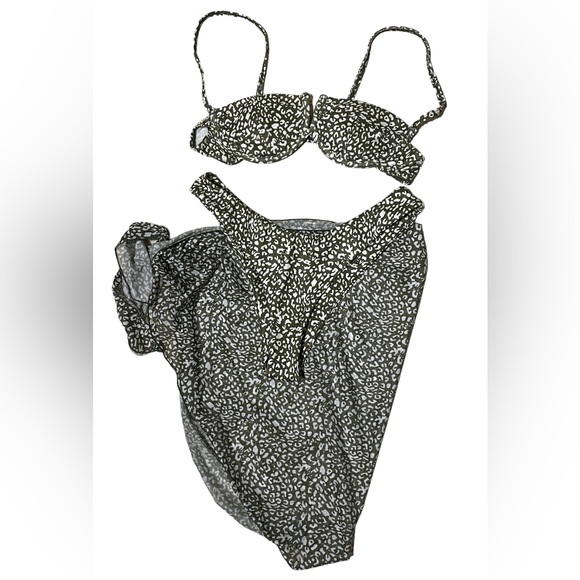 Nwot Green Leopard 3pc Bikini Set - Picture 3 of 9